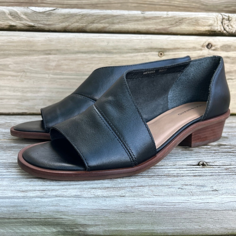 Lucky Brand Serkie Black Leather Open Toe D'Orsay Sandals Flats 9M 10M *Mismatch